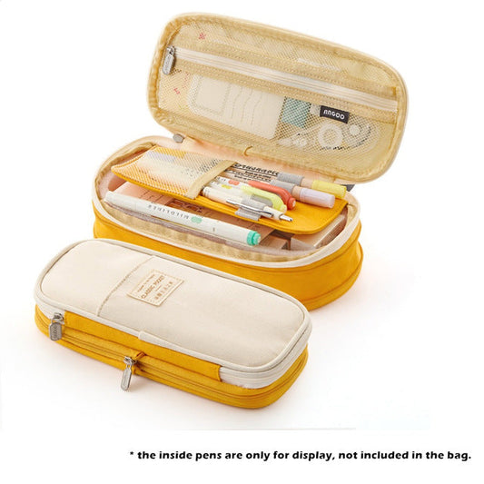 Classic Pocket Pen Pencil Case, Fold Canvas Stationery Storage Bag Organizer for Cosmetic Travel Student A6449